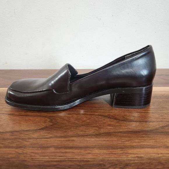 Liz Claiborne Y2K Brown Loafers Chunky Heel Slip On Vegan Faux Leather Size 5.5 - Picture 3 of 9